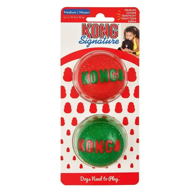 🎄 KONG Holiday Signature Balls – Pack 2 unidades Talla M