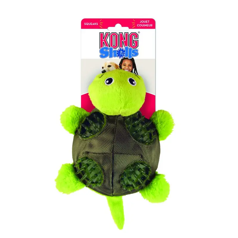 🐢 KONG Peluche Shells Tortuga | Juguete interactivo y resistente para perros