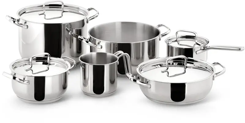 Lagostina sfiziosa acciaio sfiziosa acciaio 10-delig (hoge kookpan 22 cm + kookpan 18 22 cm + hapjespan 24 cm + steelpan 14 cm + melkpot 12 cm + deksels 14 18 22 24 cm)