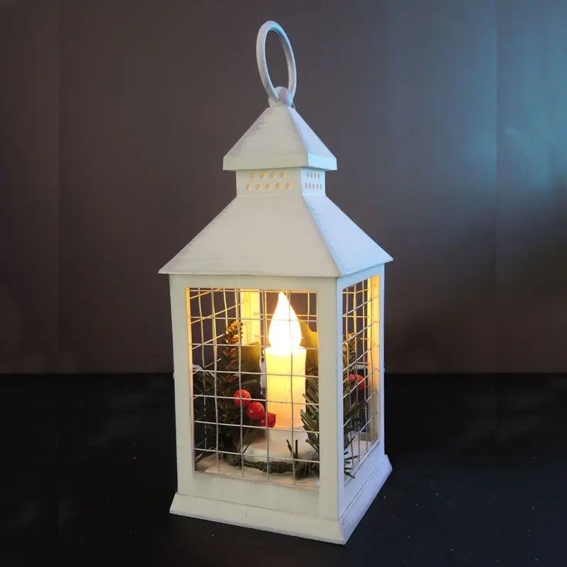 Lanterna bianco anticato con Candela LED H 24 cm