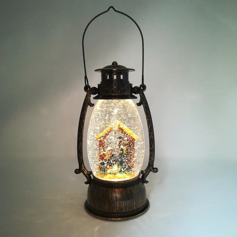 Lanterna LED con Natività - Lanterna natalizia con neve