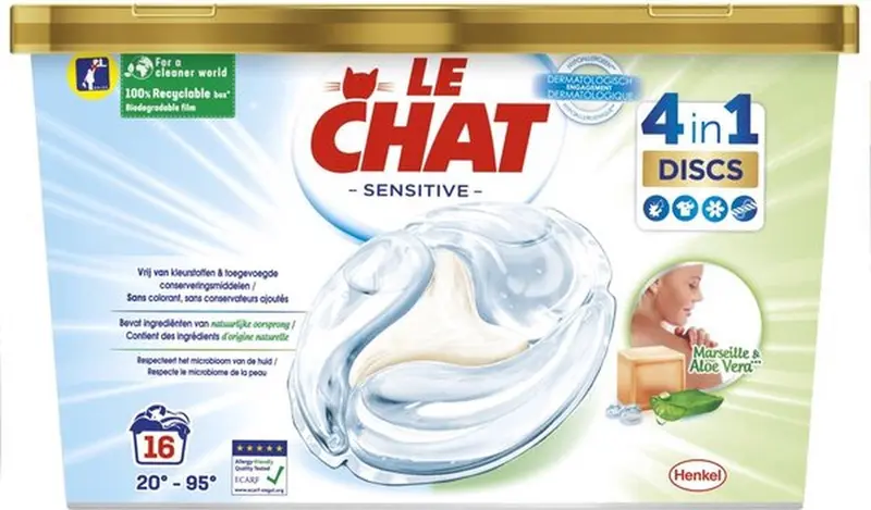 Le chat sensitive - wasmiddelcapsules - witte en gekleurde was - marseille aloë vera - 16 wasbeurten