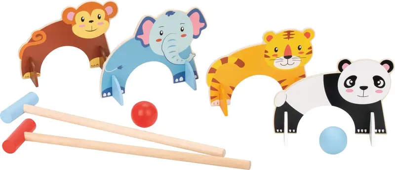 Lelin toys lelin® houten dieren croquet set – houten speelgoed voor buiten spelen en motorische vaardigheden – vanaf 3 jaar