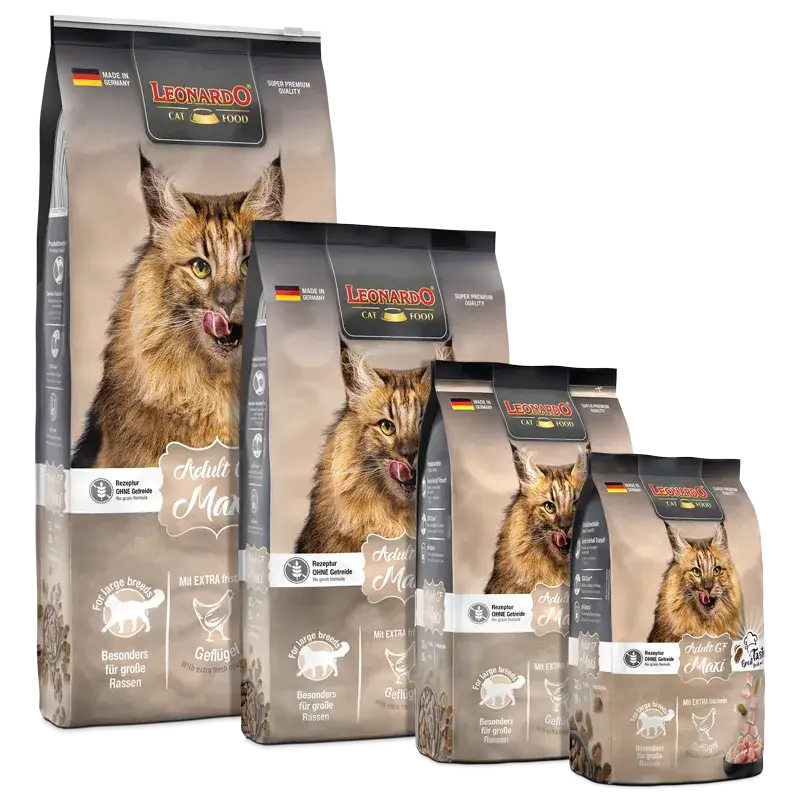 🐱 LEONARDO Adult Maxi | Pienso sin cereales para gatos adultos de razas grandes | Croquetas extragrandes y alta digestibilidad