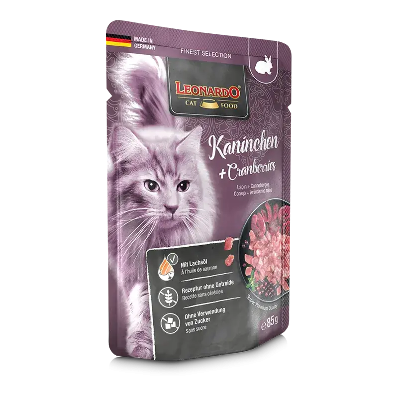 🐰 LEONARDO Menu Finest Selection Conejo y Arándanos Rojos | Comida húmeda natural para gatos adultos | Pack 16 x 85 g