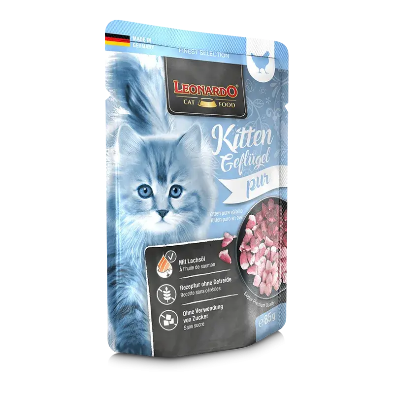 🐱 LEONARDO Menu Finest Selection Kitten Puro en Ave | Comida húmeda natural sin cereales para gatitos hasta 1 año | Pack 16 x 85 g