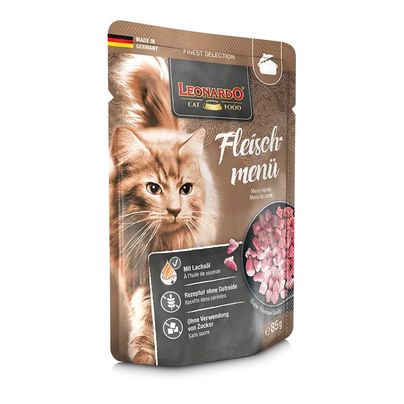 🥩 LEONARDO Menu Finest Selection Menú de Carne | Comida húmeda sin cereales para gatos adultos | Pack 16 x 85 g
