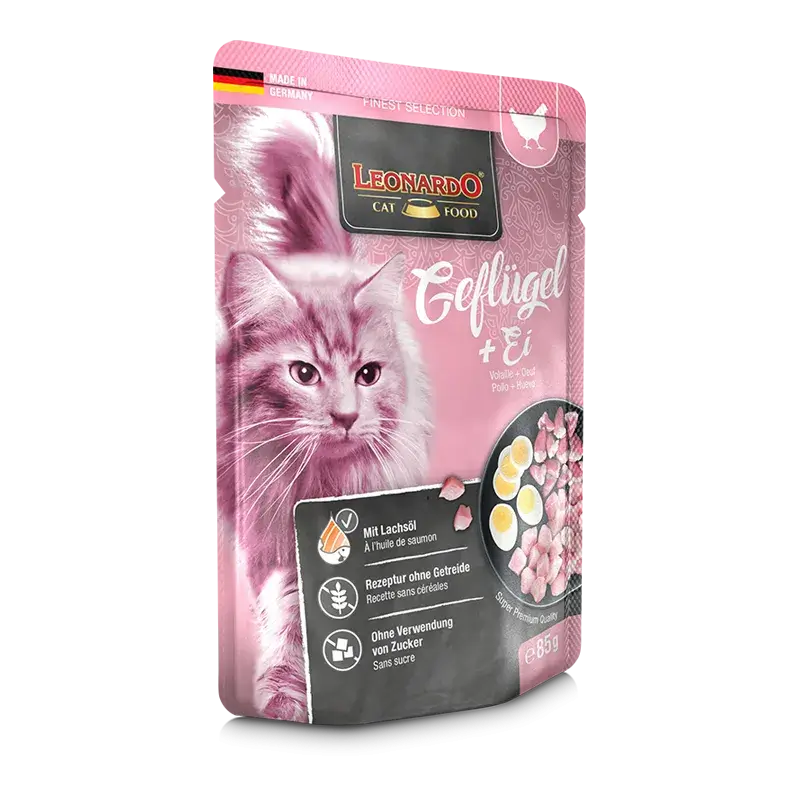 🐔 LEONARDO Menu Finest Selection Pollo y Huevo – Comida húmeda sin cereales para gatos adultos | Pack de 16 x 85 g