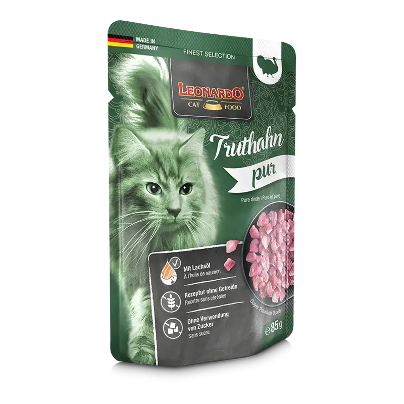 🐱 LEONARDO Menu Finest Selection Puro en Pavo – Pack 16x85g | Alimento húmedo monoproteico sin cereales para gatos adultos