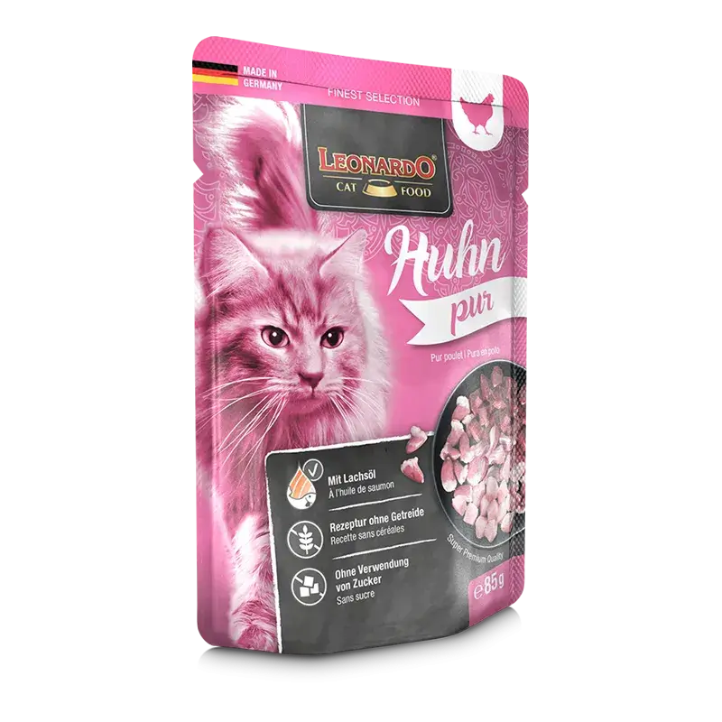 🐔 LEONARDO Menu Finest Selection Puro en Pollo | Alimento húmedo natural sin cereales para gatos adultos | Pack 16 x 85 g