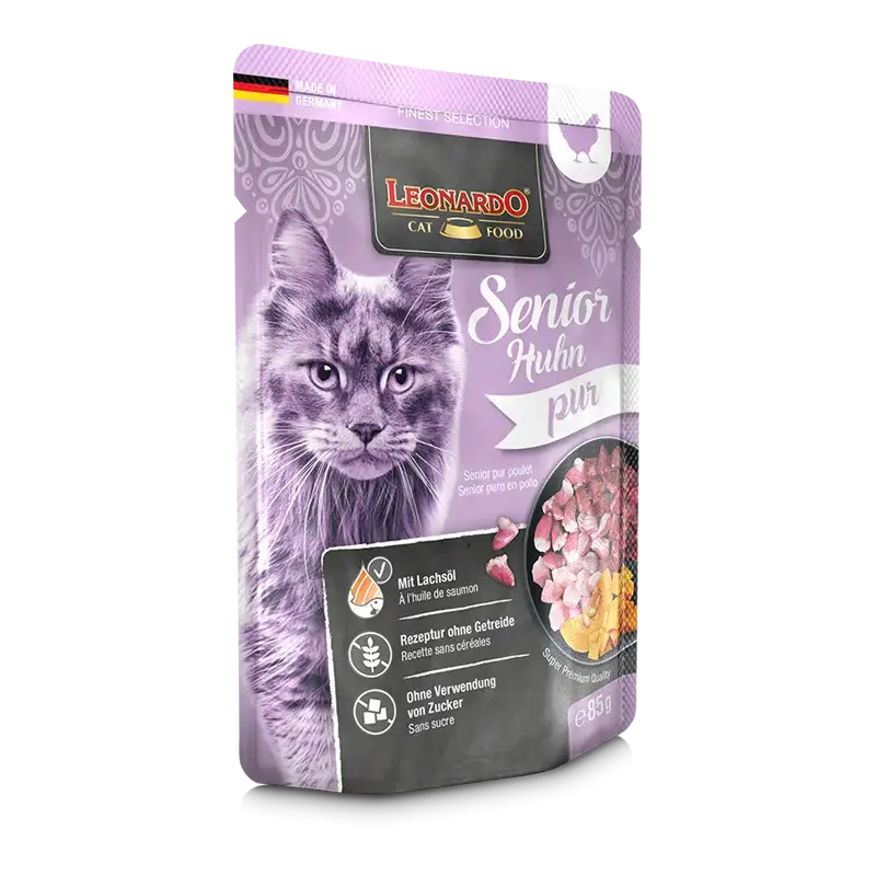 🐱 LEONARDO Menu Finest Selection Senior Puro en Pollo | Pack 16 x 85 g – Comida Húmeda para Gatos Adultos a Partir de 1 Año