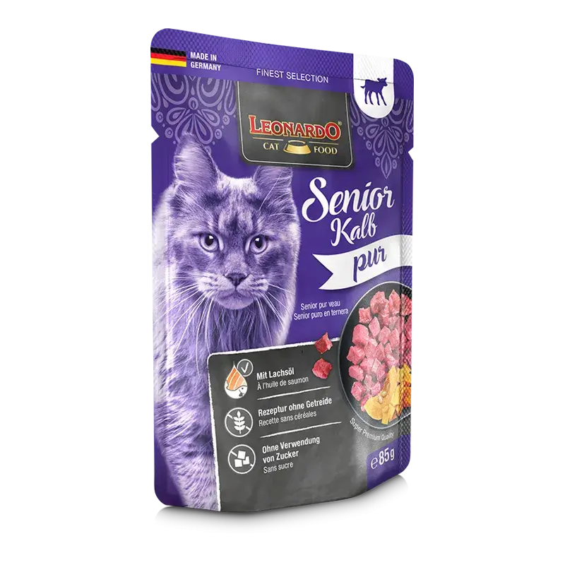 🐱 LEONARDO Menu Finest Selection Senior Puro en Ternera | Pack 16 x 85 g – Alimento Húmedo para Gatos Adultos a Partir de 1 Año