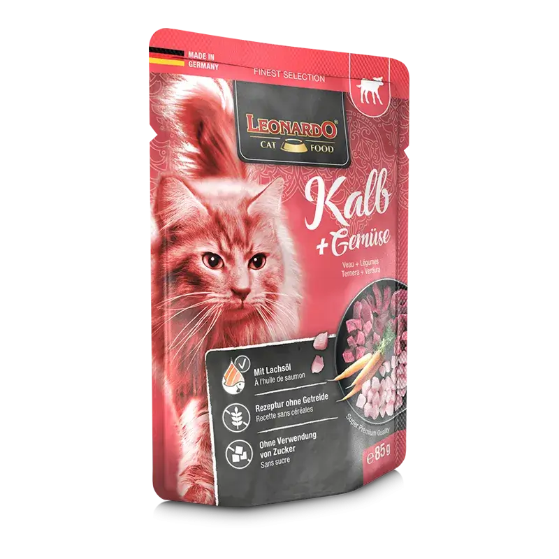 🐱 LEONARDO Menu Finest Selection Ternera y Verduras – Pack 16x85g | Alimento húmedo natural sin cereales para gatos adultos