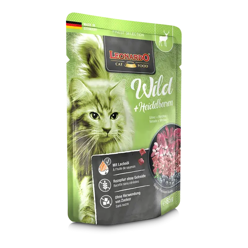 🐱 LEONARDO Menu Finest Selection Venado y Arándanos – Pack 16x85g | Comida húmeda natural sin cereales para gatos adultos