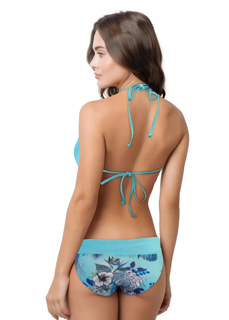 Loco Boutique Linen Flower Long Flounce Front Underwire