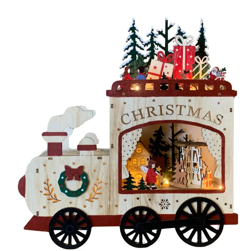 Locomotiva natalizia decorativa in legno con luci