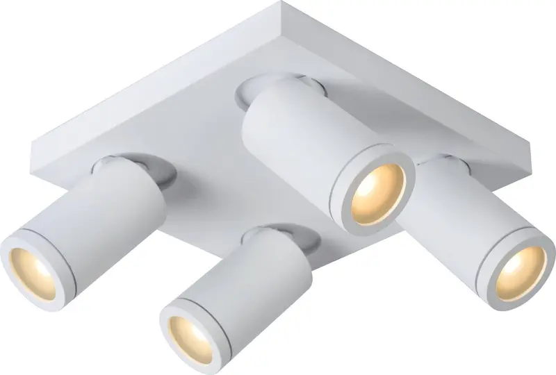 Lucide taylor - plafondspot (plafondlamp) badkamer - led dim to warm - gu10 (mr16) - 4x5w 2200k 3000k - ip44 - wit