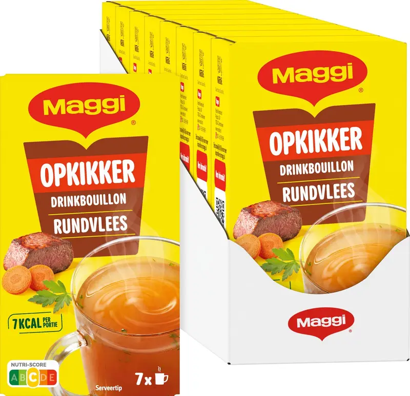 Maggi opkikker drinkbouillon rundvlees - 8 doosjes x 7 zakjes - voordeelverpakking