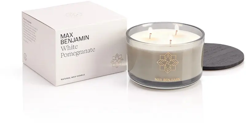 Max benjamin - geurkaars met 3 lonten - white pomegranate - 70 branduren
