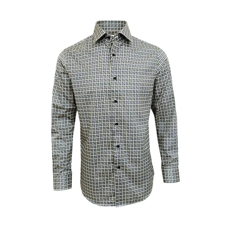 Men’s Beige Navy Geometric Shirt