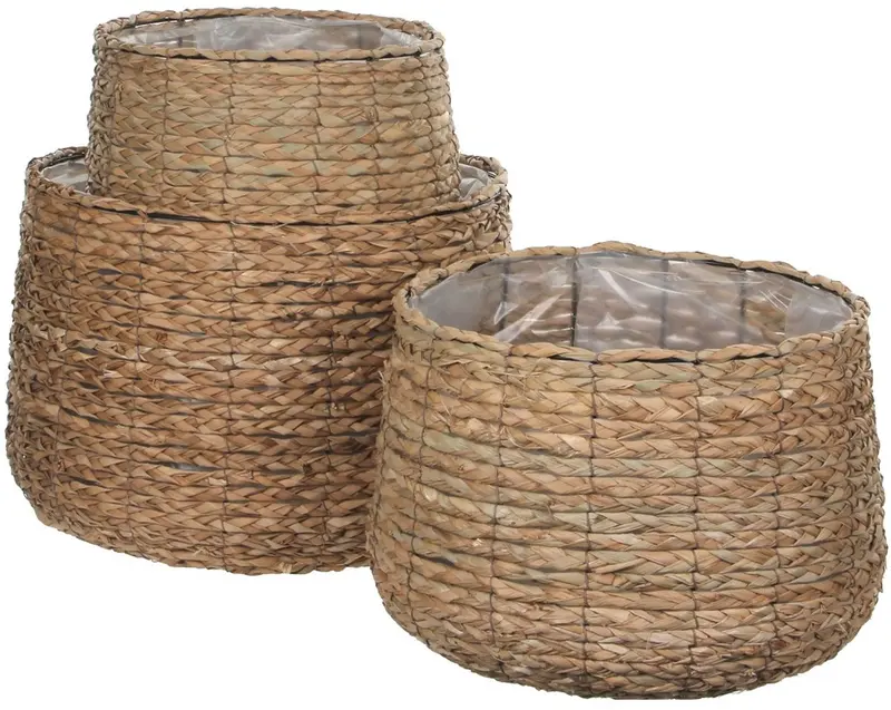 Mica decorations avalon plantenmand - set van 3 - h32 x ø44 cm - zeegras - lichtbruin