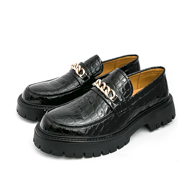 Mocasines de hombre con plataforma – Diseño de cuero PU efecto cocodrilo
