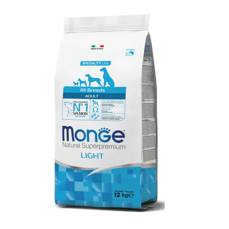 Monge – Cibo per cani adulti light al salmone con riso 12kg