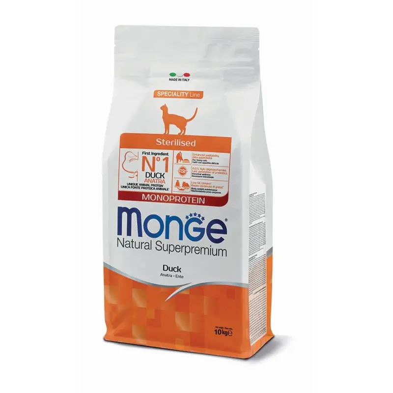 Monge – Cibo per gatti sterilizzati monoproteico all’anatra 10kg