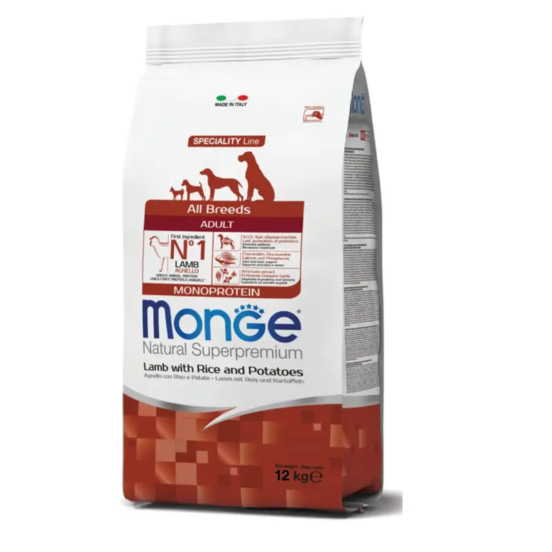 Monge Natural – Crocchette per cani adulti agnello con riso e patate