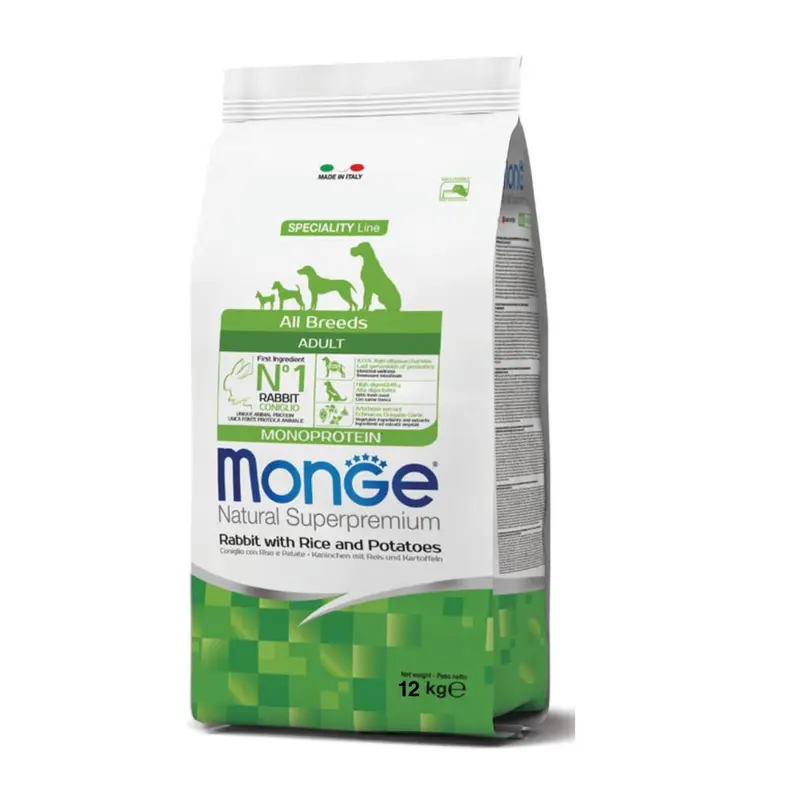 Monge Natural – Crocchette per cani adulti al coniglio con riso e patate