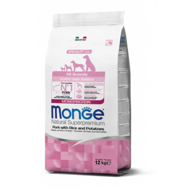 Monge natural superpremium – Crocchette per cuccioli al maiale con riso e patate