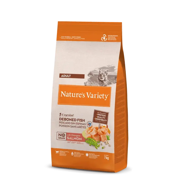 🐾 NATURE'S VARIETY de Salmón Noruego para Gato Adulto (sin cereales) – Nutrición natural y saludable