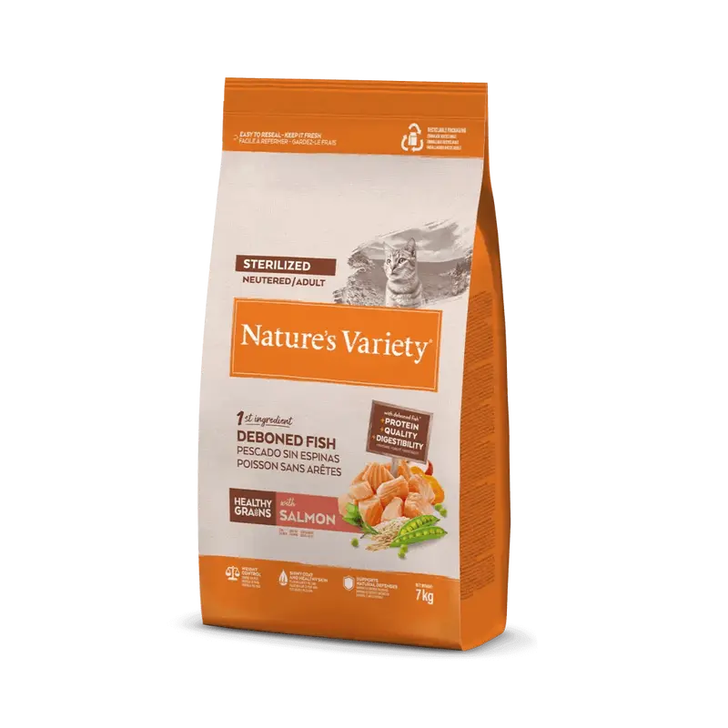 🐟 NATURE'S VARIETY Sterilized Healthy Grains Salmón para Gato Esterilizado – Alimentación Premium y Natural