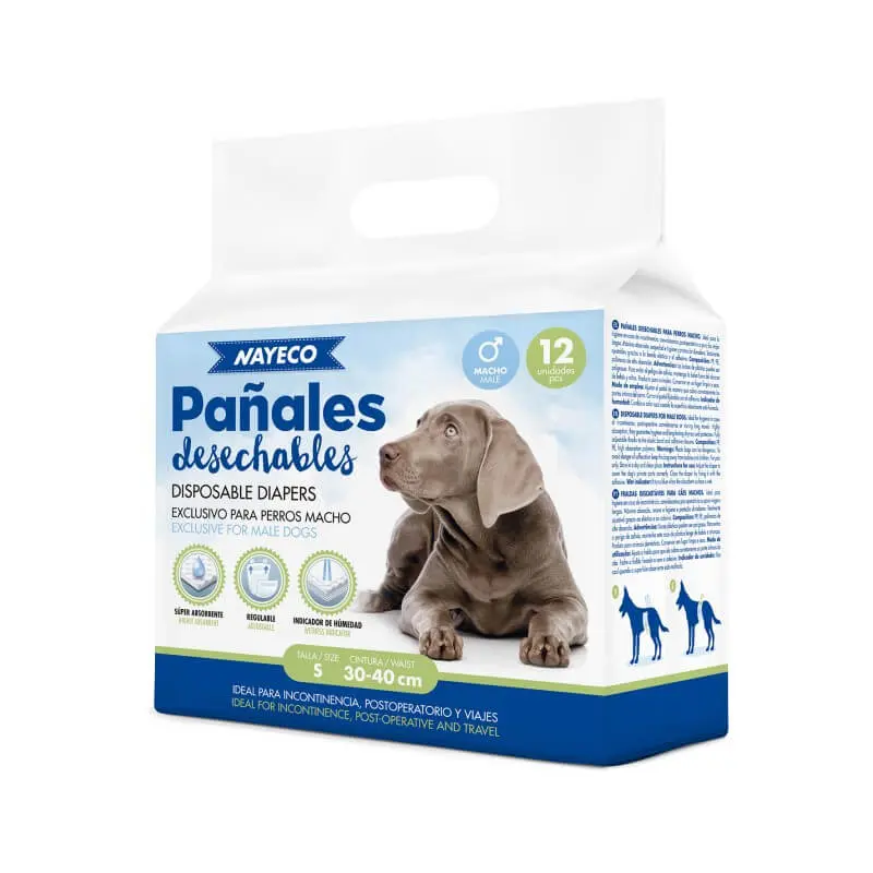 🐾 NAYECO | Pañales para Perro Macho (Pack 12 uds) – Higiene, confort y protección diaria