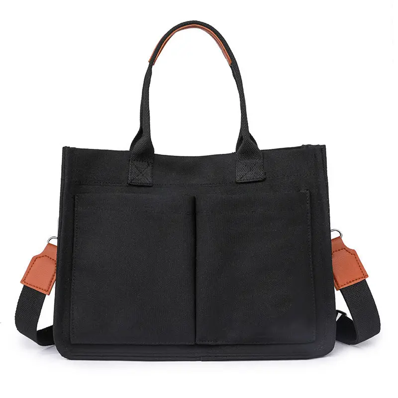 NNEDSZ Black Stylish Canvas Briefcase Tote Bag with Large Capacity for Women