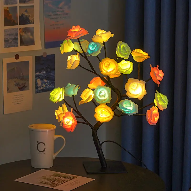 NNEDSZ LED Rose Flower Tree Light with Detachable Base and USB Switch – Decorative Night Light for Home Décor
