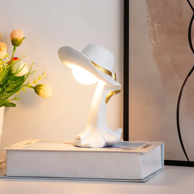 NNEDSZ White Creative Cowboy Hat USB Table Lamp for Home and Office Decor