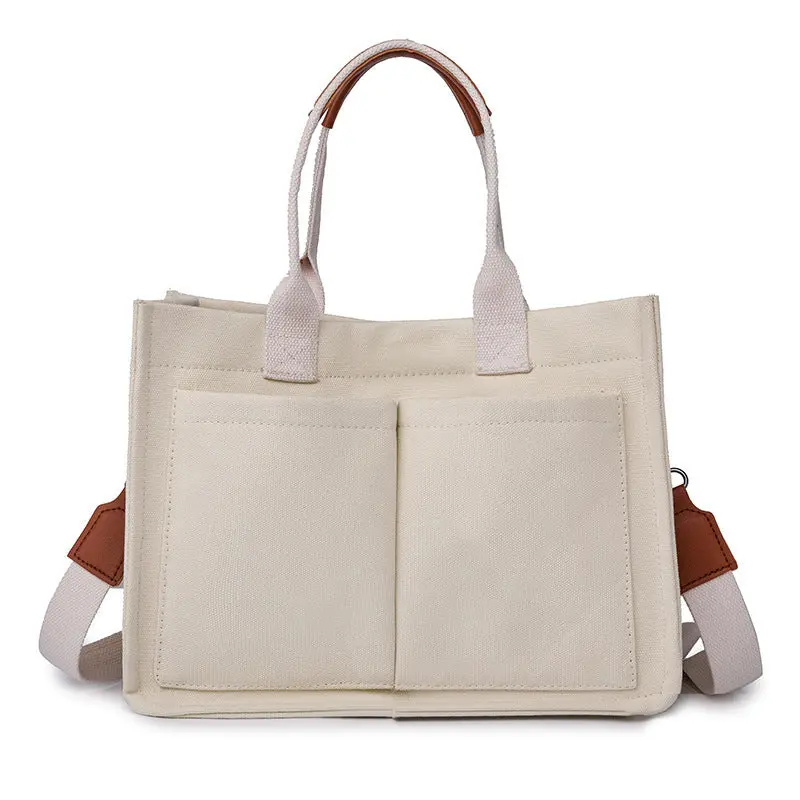NNEDSZ White Stylish Canvas Briefcase Tote Bag with Large Capacity for Women
