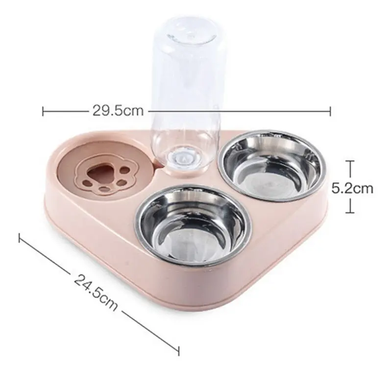 NNEOBA 500ML Dog Bowl Cat Feeder Bowl With Dog Water Bottle Automatic Drinking Pet Bowl Cat Food Bowl Pet Stainless Steel Double 3 Bowl