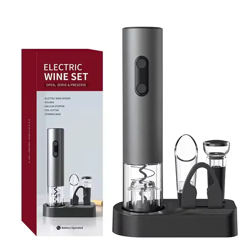NNEOBA Smart Kitchen Accessories 4-in-1 Electric Wine Opener Gift Set Black