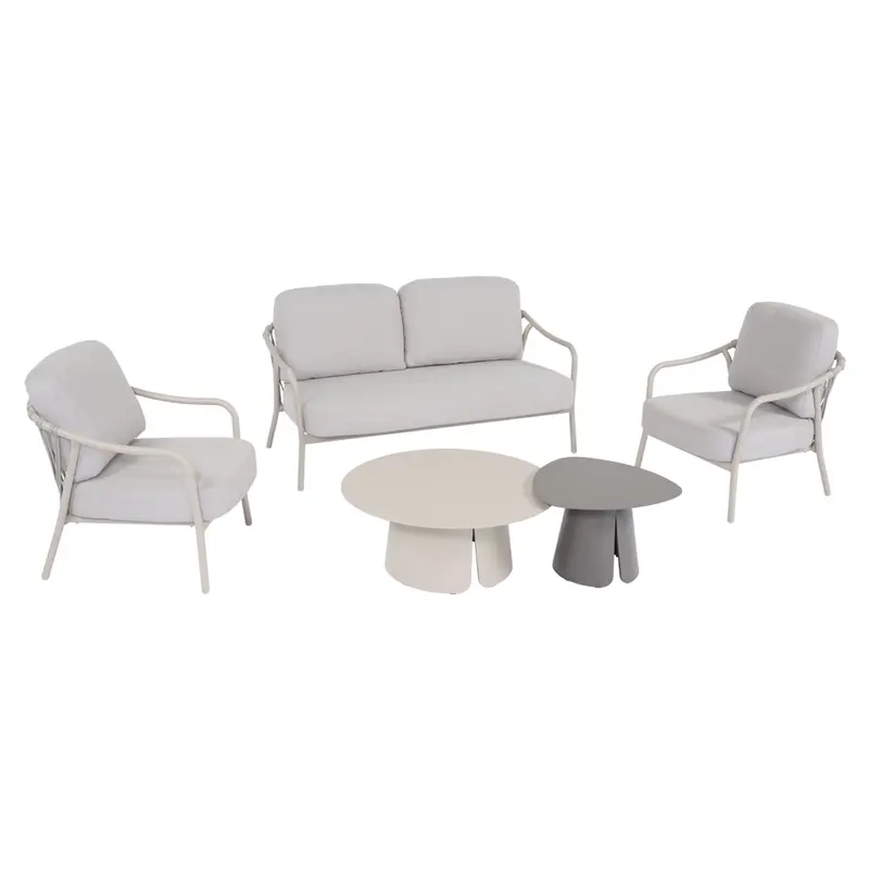 Nora - Salotto da giardino 5 posti in alluminio crema