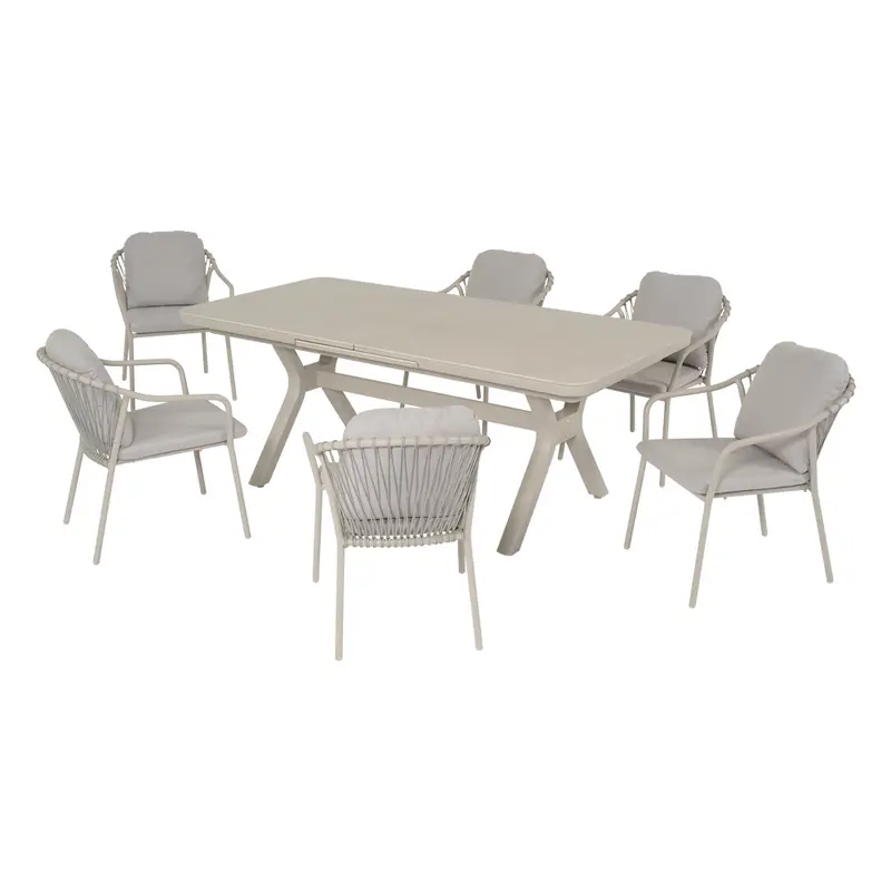 Nora - Set pranzo da giardino in alluminio crema con top grigio
