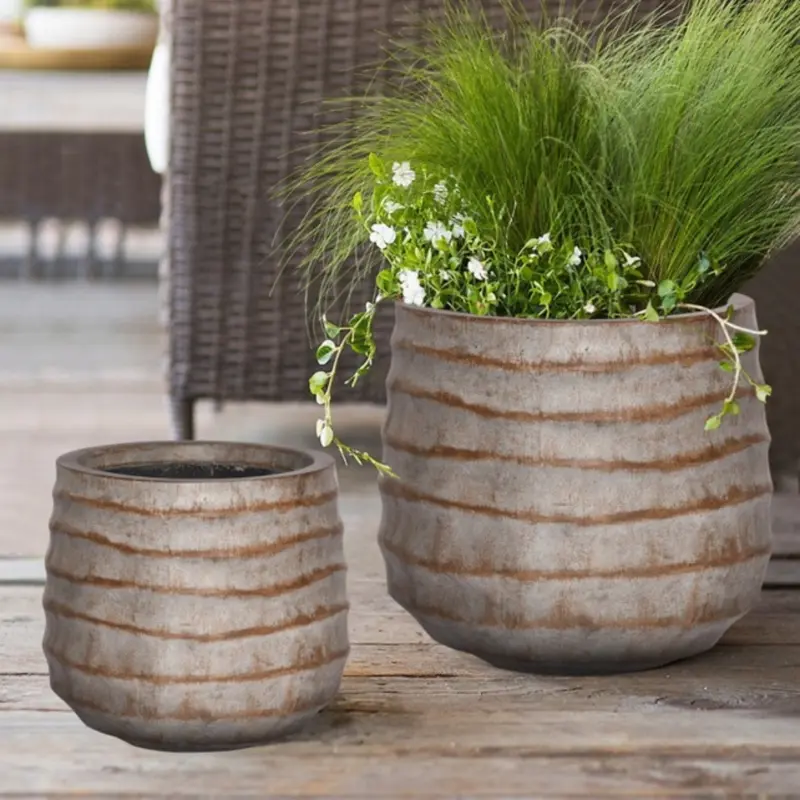 Onda Fossil Wood - Vaso in cemento di design