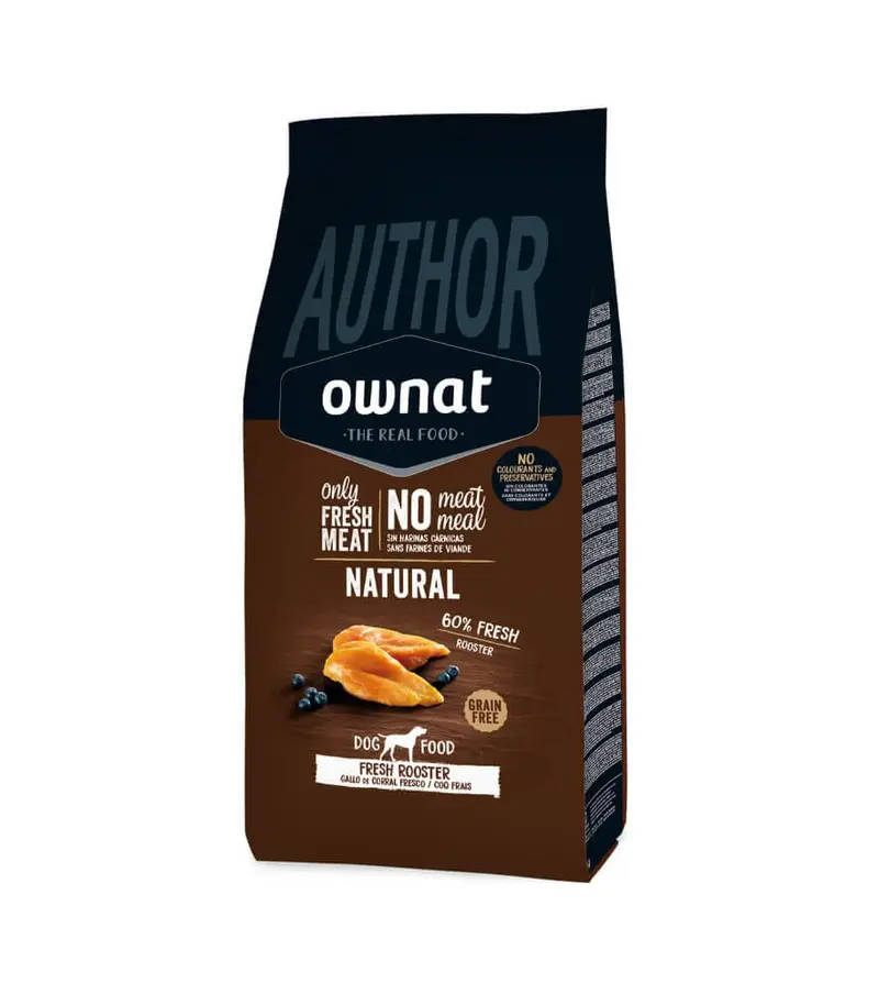 🍗 Ownat Author Rooster | Pienso natural sin cereales con gallo fresco para perros