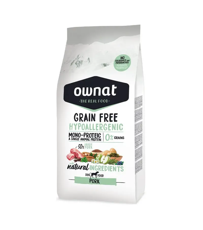 🐾 OWNAT Grain Free Hypoallergenic Pork – Pienso Hipoalergénico sin Cereales con Cerdo para Perros