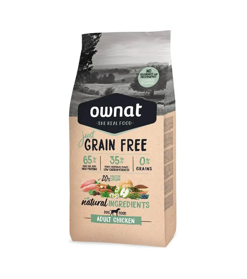 🐶OWNAT Just Grain Free Adult Chicken – Pienso sin cereales con pollo fresco para perros adultos