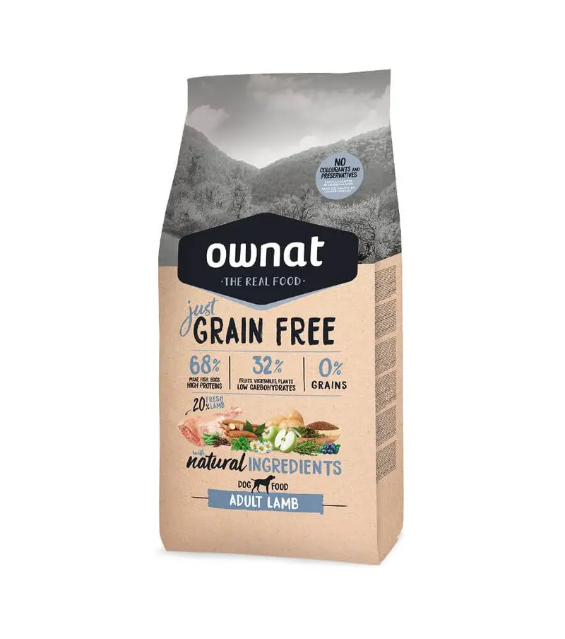 🐶OWNAT Just Grain Free Adult Lamb – Pienso natural sin cereales con cordero fresco para perro adulto