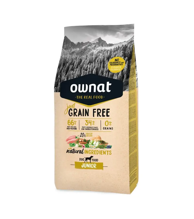 🐶 OWNAT Just Grain Free Junior | Pienso natural sin cereales con pollo fresco para cachorros