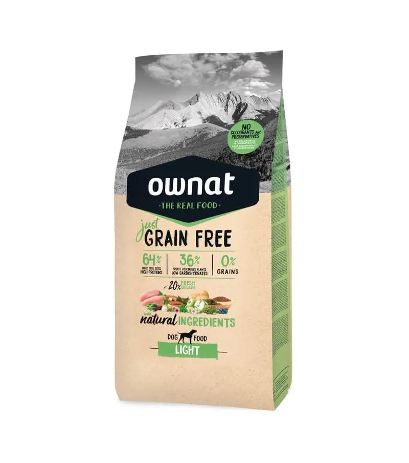 🐕 OWNAT Just Grain Free Light | Pienso sin cereales para perros con sobrepeso o baja actividad 🐾
