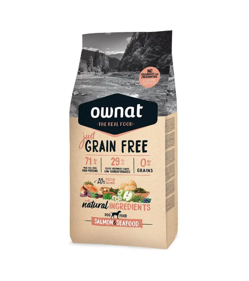 🐟 OWNAT Just Grain Free Salmon & Seafood | Pienso natural sin cereales con salmón y marisco para perros